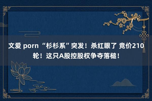 文爱 porn “杉杉系”突发！杀红眼了 竞价210轮！这只A股控股权争夺落槌！