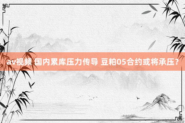 av视频 国内累库压力传导 豆粕05合约或将承压？